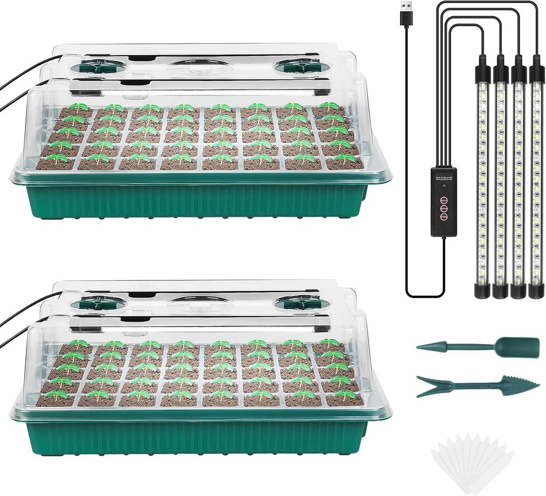 Sondiko Seed Starter Tray with Grow Light, 80 Cells Seed Starter Kit with Humidity Dome, Adjustable Brightness Plant Starter Trays, Indoor Plants Germination Kit(2 Pack)