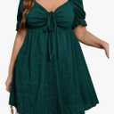 Womens Plus Size Dresses Summer Sexy Sundresses Sweetheart Neckline Puff Short Sleeve A Line Midi Dress, 1X