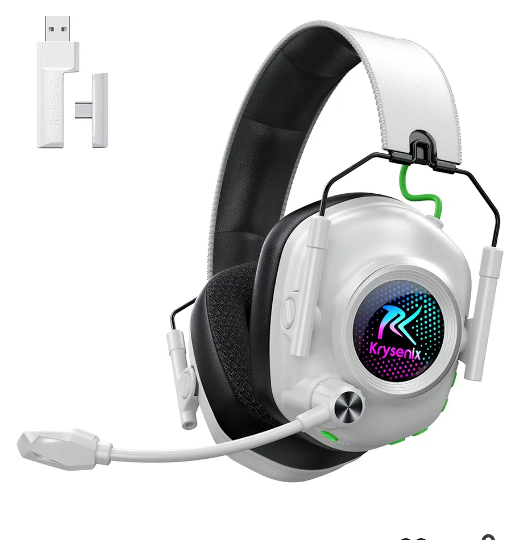 Wireless Gaming Headset with Noise Canceling Microphone for PC, PS5, PS4, Switch, Mac, 2.4 GHz Wireless & Bluetooth 5.4 Gaming Headphones, Cool RGB Lighting, 50Hr Battery, 50mm Drivers(White Black)