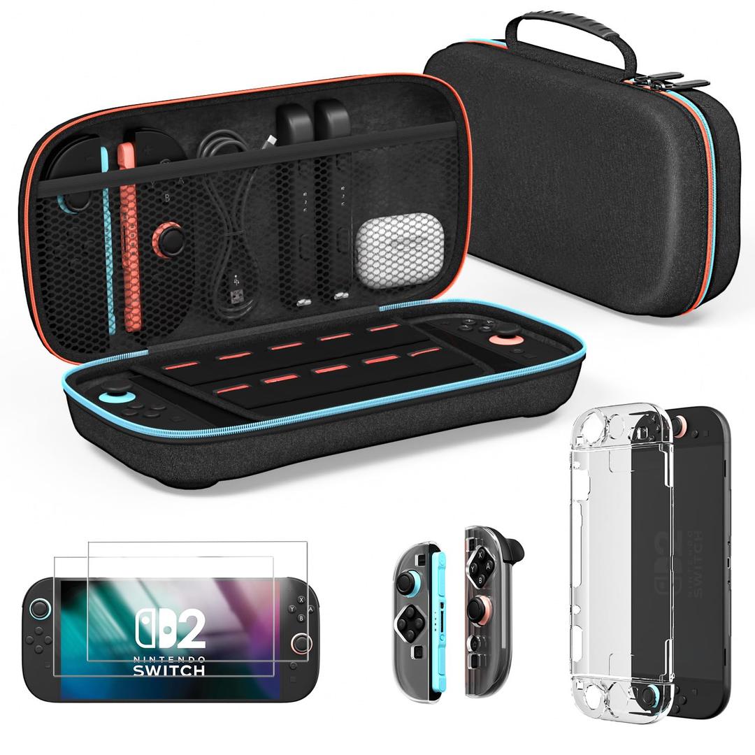 Firven 3-in-1 Accessories Bundle for Nintendo Switch 2, Hard Shell Travel Carrying Case with Large Capacity, Dockable Protective Cover and 2 Screen Protectors, Protective Gaming Accessories for Switch 2