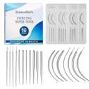 Piercing Taper Tool 18Pcs - 14G, 16G, 18G, 20G, Straight, Curved Needles - Piercing Insertion Tool Set for Nose Studs, Lip Rings, Earring - Changing Tool for Piercings