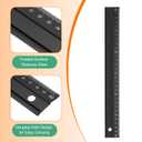 HARFINGTON 2pcs Cutting Rulers 30cm Metric Aluminum Alloy Straight Ruler Thickening Frosted Measure Ruler with Non-Slip Sponge Backing for Architects Artists Designers Classroom Office, Black