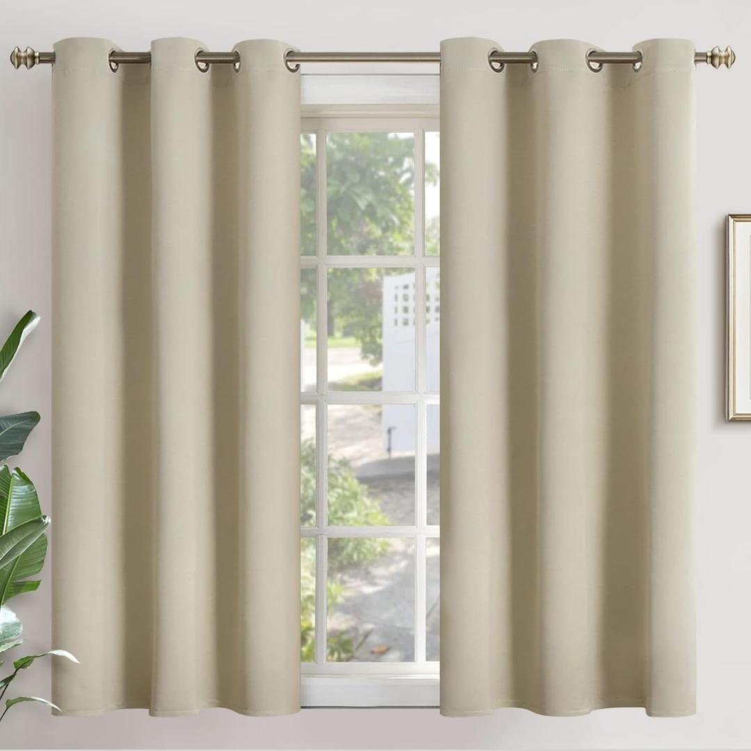 YoungsTex Beige Short Blackout Curtains 45 Inches Length for Window - Thermal Insulated with Grommet Room Darkening Drapes Privacy for Bedroom Kitchen Bathroom, 2 Panels, 42 x 45 Inch