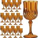 HTTBEIZI 24PCS 7OZ Amber Plastic Glasses, Drinking Champagne Glasses Flutes Crystal Vintage Water Unbreakable Goblets for Wedding, Parties