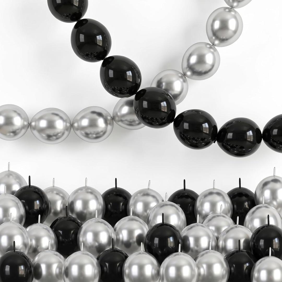 Black and Silver Linking Balloons, 100PCS 6 Inch Small Metal Silver Link Balloons for Making Balloon Wall Heart Arch, Quick Linked Balloon for Wedding Birthday Baby Shower Graduation Party Decorations