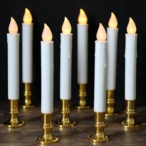 DRomance 9" Flameless Window Taper Candles Battery Operated with 8-Key Remote and Timer, 8 Pack White Christmas Holdiay Window Candles with Gold Holders, Suction Cups and AA Batteries Included