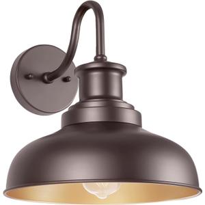 Outdoor Gooseneck Barn Light Outdoor Wall Sconce Farmhouse Exterior Wall Mount Light Vintage Wall Lighting Fixture Industrial Bronze Lantern for Porch, Entryway, Garage, 1 Pack, RZ007 ORB (01RZ007-1 PACK