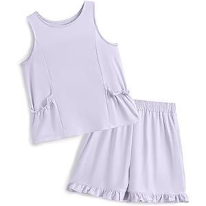Girls Clothing 2 Piece Summer Set Short Sleeve Tops Shirts Baggy Shorts with Pockets Fashion Outfits for Kids Size 130, 1-Purple