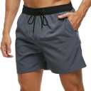 Tyhengta Men's Swim Trunks Quick Dry Beach Shorts with Zipper Pockets and Mesh Lining (36, Grey)