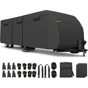 Uxcell Waterproof RV Cover - Fits 18'-20' Trailer, Windproof & Anti-UV, All Season Protection, Black