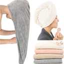 ROLSHOL Extra Large 4 Pack Microfiber Hair Towel Wrap for Women Super Absorbent & Quick Dry Hair Drying Towels with Button, Hair Turbans for Curly Hair Long & Short Hair - Anti-Frizz (Beige, Pink, Gray, Khaki)