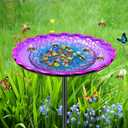 Bee Butterflies Watering Station, Standing Bee Feeder with Glass Marbles for Outside, Bee Bath Feeder with Metal Stakes Butterfly Puddler Garden Yard Dco (Purple)
