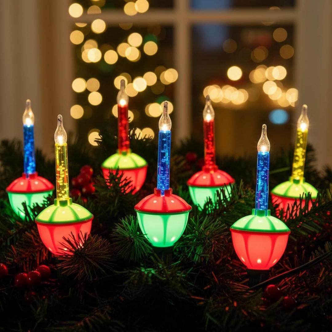 Multicolor Christmas Bubble Lights, 11Ft Christmas Tree String Lights with 7 Vintage Xmas Lights, Bubble Fluids Light for Holiday Decor C7/E12 Candelabra Base -Green Wire