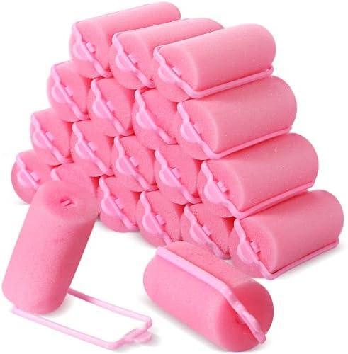 Geyoga 18 Pieces Sponge Hair Rollers Large Soft Foam Hair Styling Curlers Large Size Hairdressing Curlers for Women(1.18 x 2.6 Inches,Pink)