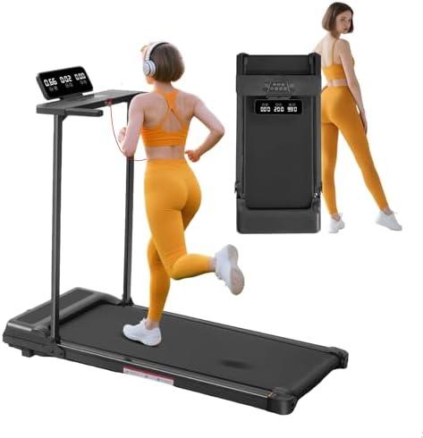 Folding Walking Pad Treadmill with Handle Bar, 3.5HP Compact Portable Foldable Walking Pads Treadmill with Handles, Electric Small Treadmills for Home Office Apartment, LED Display, 400 LBS Capacity