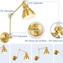 1 Pack Plug in Wall Sconce with Remote, Dimmable, Adjustable Colors, Swing Arm Wall Lamp, Plug in Wall Light with Timer & Night Light (Gold, with Bulb+Remote)