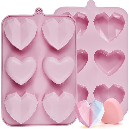 Heart Mold Silicone Jello Molds, 2 Pack Heart Shaped Chocolate Mold Valentine's Day Muffin Brownie Pan for Baking, Jelly Candy Mould for Hot Chocolate Bombs Ice Cube Candle Soap Making