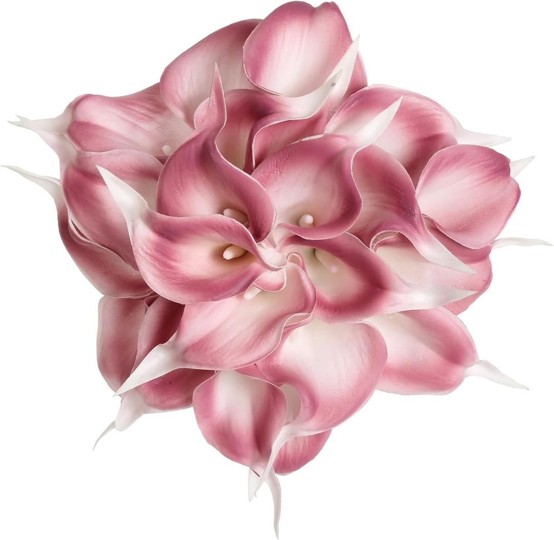 IPOPU Pink Fake Calla Lily Flowers 24PCS Real Touch Pink Calla Lily Faux Flowers Arrangement for Home Party Wedding Bouquet Centerpieces Flower Home Decoration (Pink)