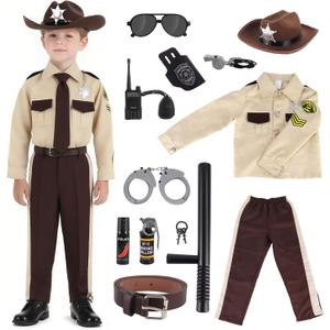 deAO Police Costume for Kids Western Sheriff Cowboy Uniform Costume with Accessories Halloween Costumes for Kids (Small)