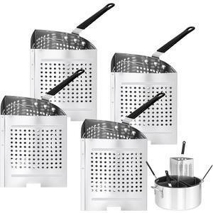 LemonRoad 4 Pack 5 Qt Stainless Steel Pasta Strainer Baskets Inserts Quarter Strainer Basket Skimmer with PVC Handles for 20 Qt. Pasta Cooker Pot for Boiling Noodle Blanching Vegetables Seafood