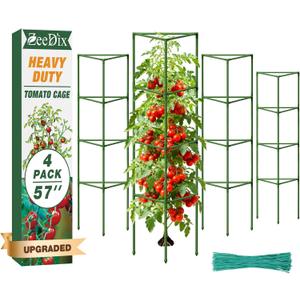 ZeeDix 4 Pack Heavy Duty Tomato Cages for Garden, 57 Inch Foldable Plant Support Stakes for Heavy Climbing Plants, Adjustable Tomato Trellis for Indoor Pots & Raised Garden Bed Outdoor