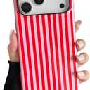 Longlayss Compatible with iPhone 17 Pro Max Pro Case Cute Aesthetic Striped Phone Case for Women Girl Shockproof Slim TPU and Hard PC Protective Cover (Pink and Red)