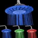 LED Shower Head 8 inch, Auto Color Changing LED Shower Head Round Shower Sprayer 3 Colors Water Temperature Controlled for Bathroom Shower Heads Replacement (Fixed)