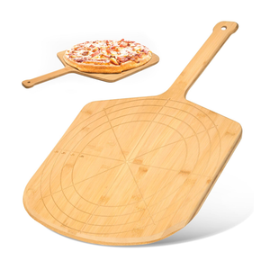 Wooden Pizza Peel Board with Engraved Sizes - Multi-Purpose Bamboo Pizza Cutting Board, Wood Pizza Peel, Pizza Spatula Paddle, and Serving Board with Size and Cutting Guide