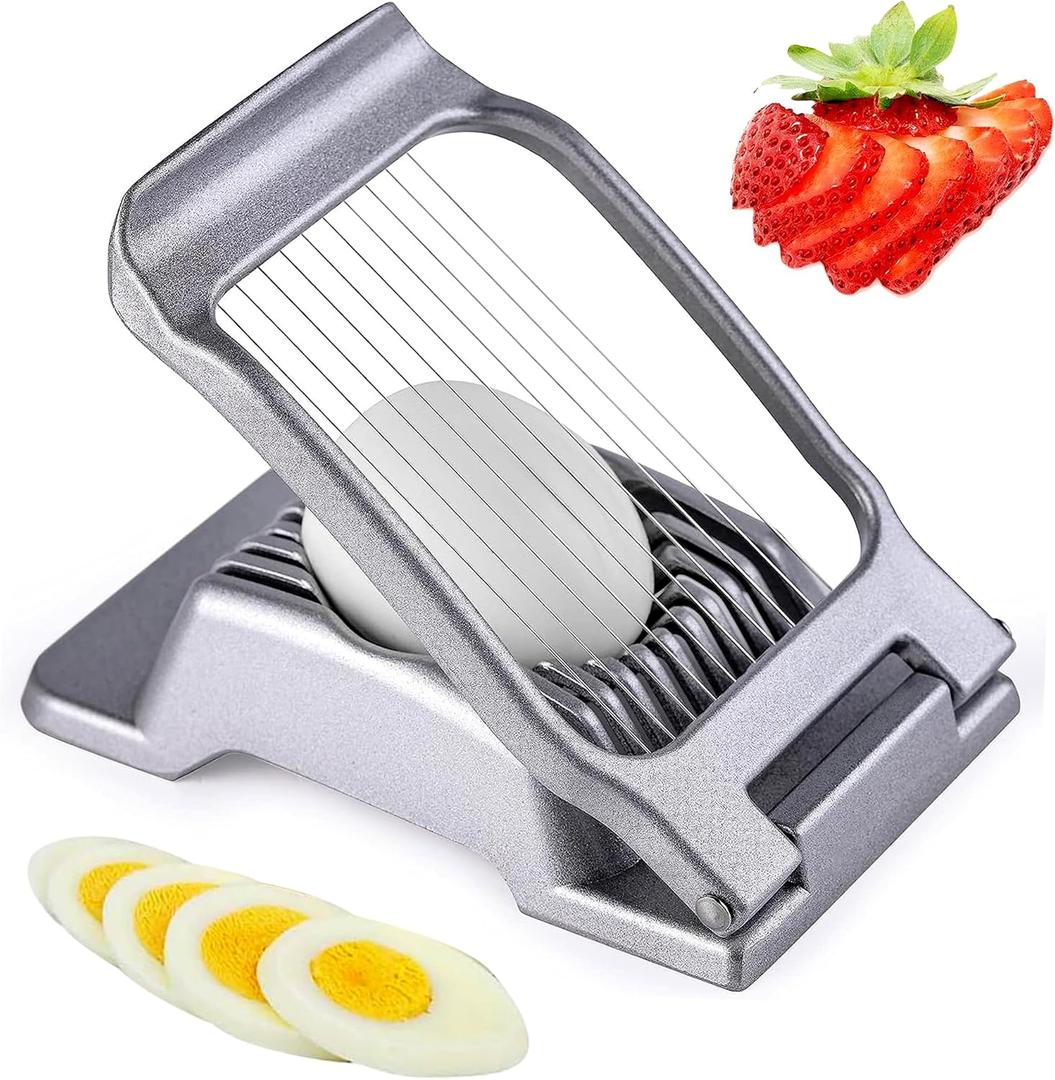 Egg Slicer for Hard Boiled Eggs, Heavy Duty, Dishwasher Safe, Stainless Steel Wire Cutter for Eggs, Strawberries, Bananas, Mushroom & Soft Fruits