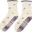 Shapes Studio Crew Half Calf Grip Socks, Cutest Fruits Pilates Socks, Ruffle socks, Non-Slip, Barre Yoga Fitness (5-10, Mini Bow (Indigo))