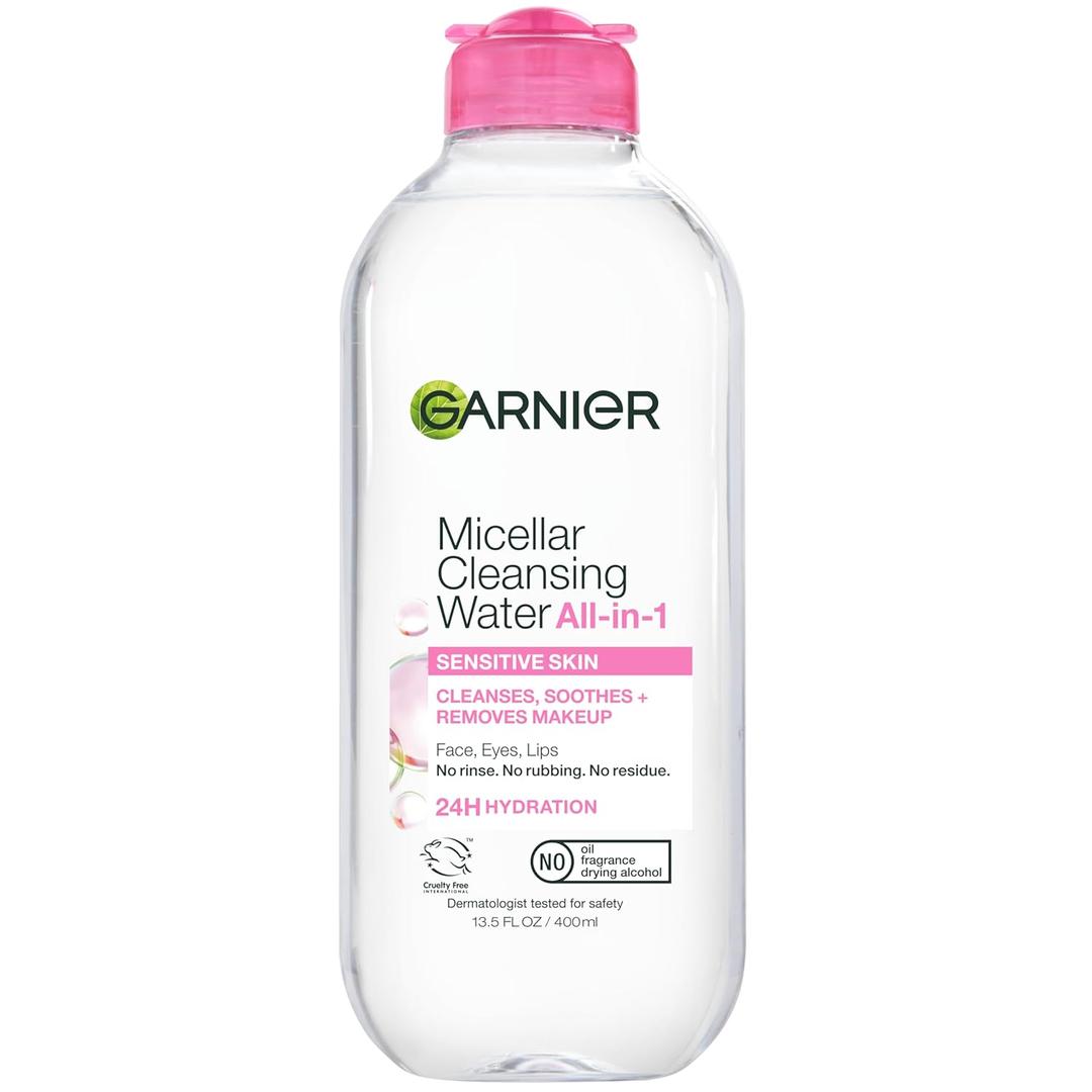 Garnier Micellar Water, Hydrating Facial Cleanser & Makeup Remover, Suitable for Sensitive Skin, Vegan, Cruelty Free, 13.5 Fl Oz (400mL), 1 Count