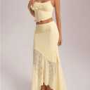 Milumia Women's 2 Piece Summer Vacation Outfits Maxi Skirt and Top Set (Yellow, XS)