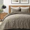 EverGrace Luxury Pearl Velvet Quilt Set Queen Size 3 Pieces, Soft Paisley-Stitch Velvet Comforter Set with Pillow Shams, Lightweight Bedspread Coverlet Bedding Set, Stone Taupe (Full/Queen (90" X 92"))