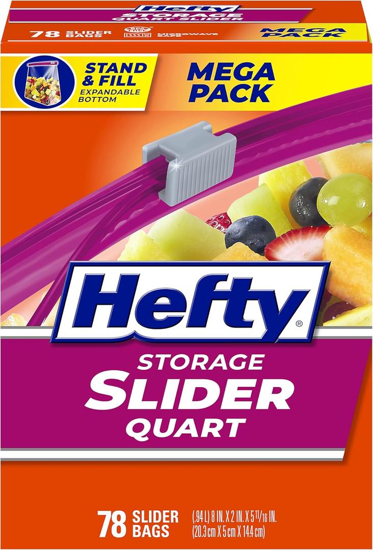 Hefty Slider Kitchen Storage Bags, Quart Size, 78 Count