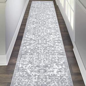 Pauwer Hallway Runner Rug 2x10 Washable Rugs Runner Non Slip Carpet Runner Boho Farmhouse Vintage Throw Area Rugs Floor Runner for Hallway Kitchen Entryway Laundry Room Bedroom Bathroom, Grey White