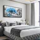 ZUITINGHUA Black Framed Canvas Wall Art For Living Room Wall Decor For Bedroom Office Wall Decoration Blue Tree Landscape Painting Black And White Picture Artwork Room Aesthetic Home Decor 20x40 In