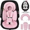 Infant Car Seat Insert with Extra Cushion for Preemie to Toddler, Reversible Newborn Carseat Insert for Baby Head Body Support, Fits for Stroller, Baby Swing, Bouncer (Pink)