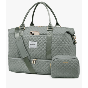 LOVEVOOK Travel Duffle Bag, Weekender Bags for Women with Shoe Compartment, Carry on Overnight Bag with Toiletry Bag, Gym Duffel Bag with Wet Pocket, Hospital Bags for Labor and Delivery, Gray Green