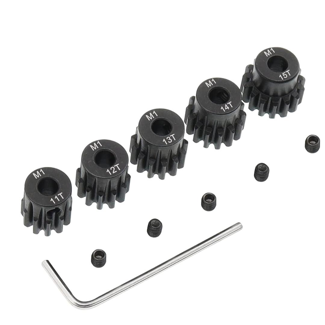 5PCS Metal Steel M1 Pinion Gear Sets 11T 12T 13T 14T 15T fit 5mm RC Motor Shaft Gears Compatible with Arrma Traxxas Axial HSP Redcat Losi 1/8 1/10 Scale RC Car Truck Buggy