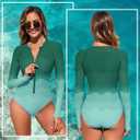 Long Sleeve Swimsuits Women Rash Guard Modest Green Gradient S