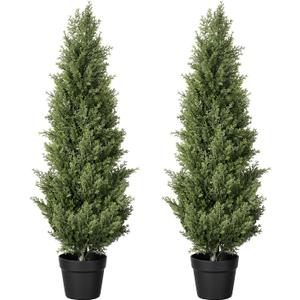 3FT Artificial Topiary Cedar Trees Set of 2, Full-Layered Faux Pine Shrubs for Front Porch Decor, Realistic UV Resistant Fake Plants in Pots for Outdoor Indoor Entryway Garden Home Office