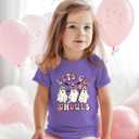 Toddler Halloween Shirts Baby Girls Let's Go Ghouls Graphic T-Shirts Short Sleeve Fall Tee Tops (Purple, M)