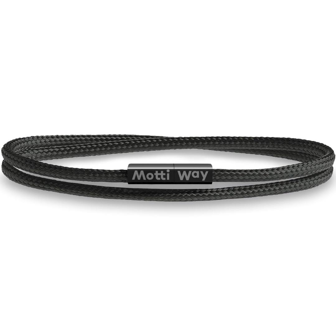 Nautical Durable Black Rope Cord Cuff Unisex Waterproof Bracelet with Magnetic Clasp for Men & Women
