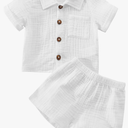 MA&BABY Baby Boys Clothes Set Toddler Infant Boys Button-down Shirt Tops + Cotton Gauze Shorts Summer Outfit 2PCS with Pockets, Size 6-12 mouths