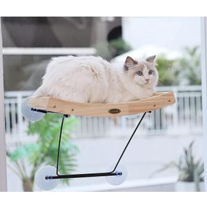 Pecute Cat Window Perch Sisal Scratcher 2 in 1, Cat Hammock for Window Seat with Solid Wood Frame, Iron Bracket, and Heavy Duty Suction Cups, Cat Perch Holds Cats Up to 30lbs
