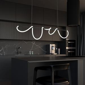 Modern Kitchen Island Light Fixtures 3000K-6500K Black Pendant Lights Fixture with 59.05 inch Soft Silicone Lamp Strip DIY Outlook Modern Linear Chandelier for Table Dining Room Island