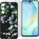 Cover for Samsung Galaxy A16 (6.70") + Screen Protector(2 Pack), Ultra Thin Silicone Cover Shockproof Bumper Anti-Scratch Protective Case + Tempered Glass - Purple Flowers