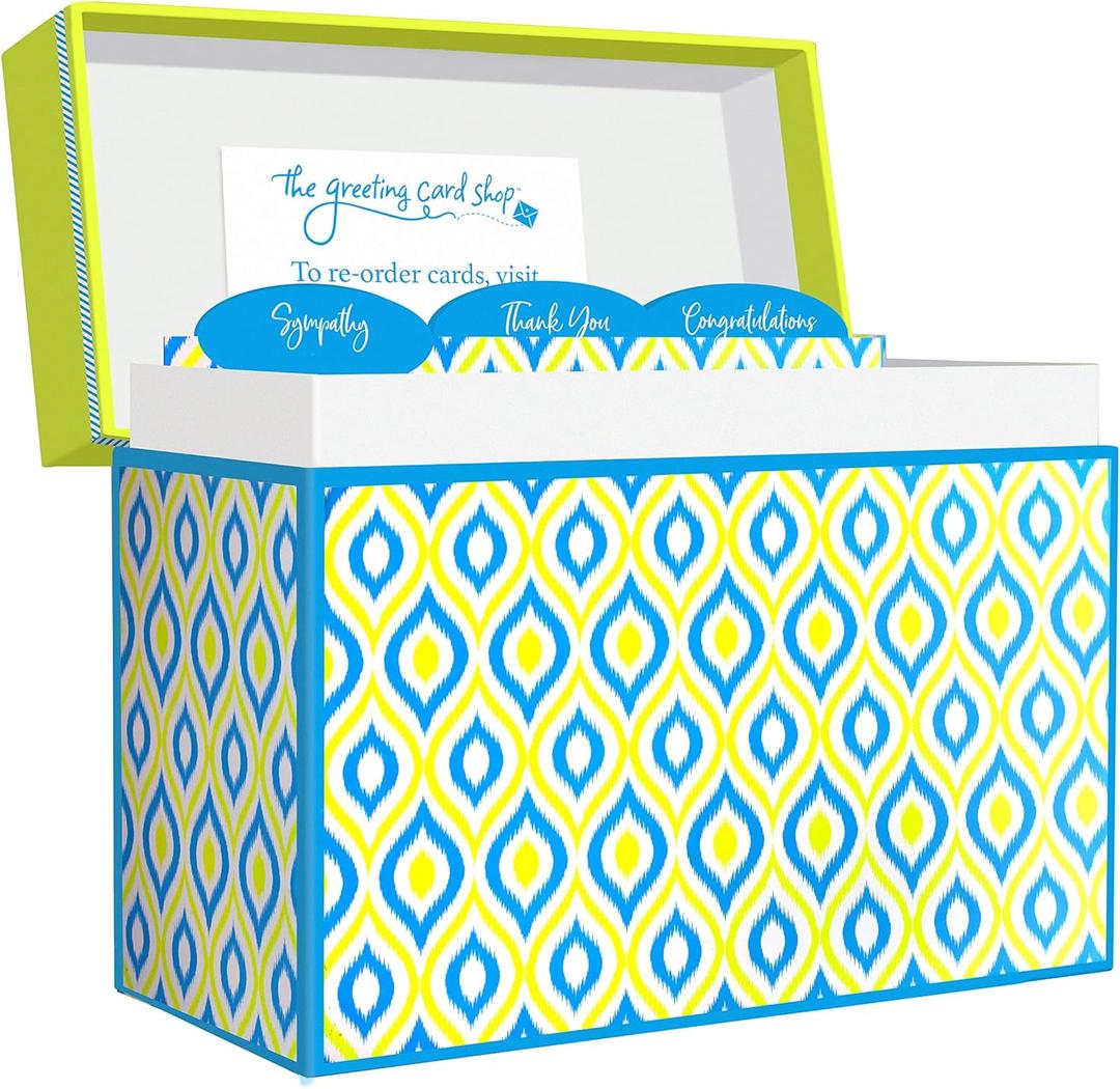 Designer Greetings Greeting Card Organizer Box with Dividers and Calendar, Peacock Design (Holds Up to 40 Greeting Cards, 5.5 x 7.25 or Smaller),Peacock - Small, Small