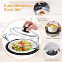 Glass Microwave Splatter Cover for Food with Microwave Place Mat - Sturdy Plate Guard Lid with Vent Holes and Easy-Grip Silicone Handle - BPA Free, Dishwasher Safe (Black)