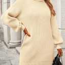 PRETTYGARDEN Women's Long Sleeve Sweater Dress 2024 Fall Knit Turtleneck Sweaters Pullover Loose Mini Dresses (Apricot, Medium)
